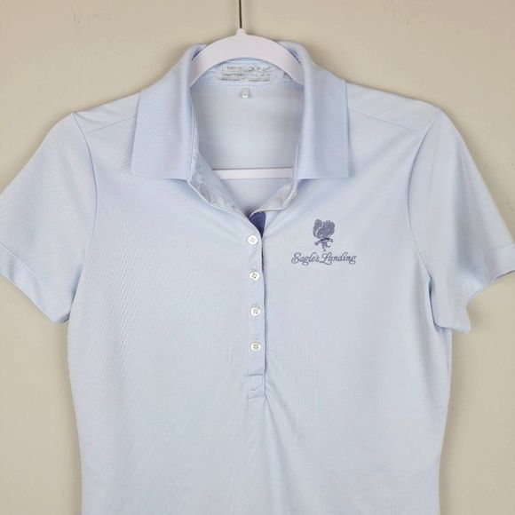 Nike Golf Fit Dry Light Blue Short Sleeves Button Up Stretchy Logo Polo Shirt S - Picture 3 of 8